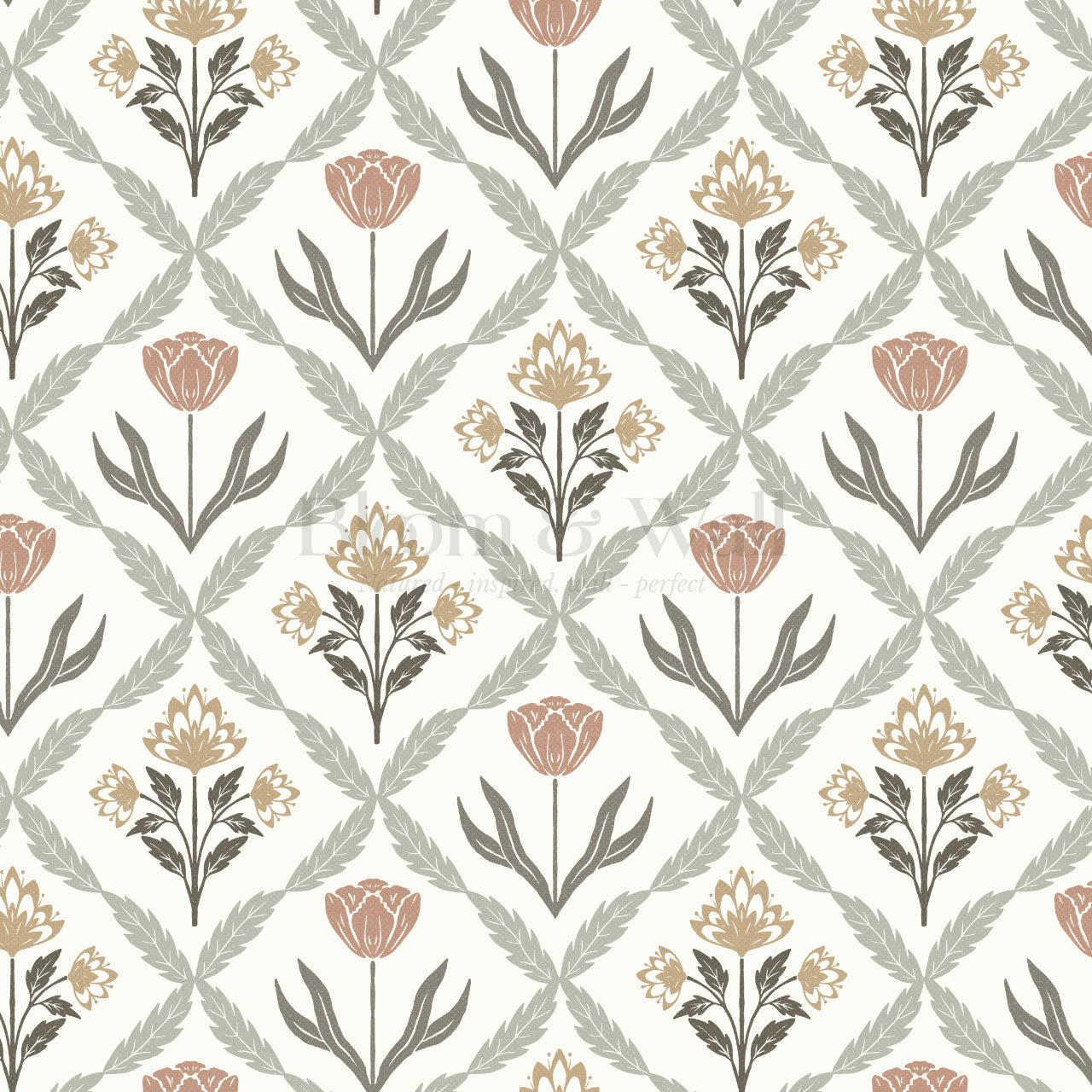 Joelle Tulip Damask Butter Wallpaper
