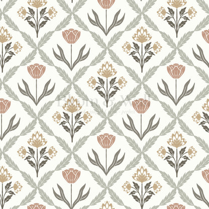Joelle Tulip Damask Butter Wallpaper