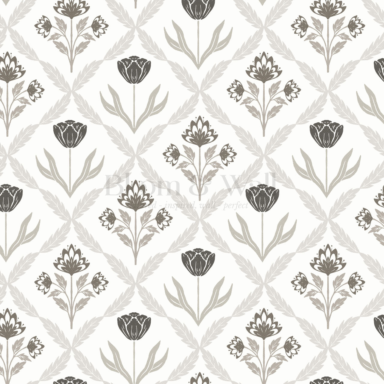 Joelle Tulip Damask Brown Wallpaper