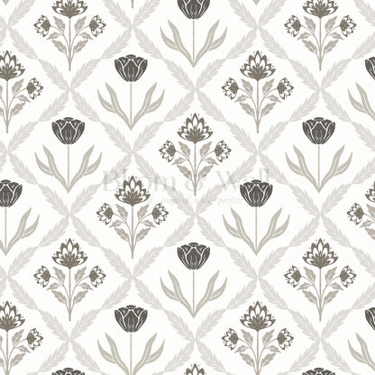 Joelle Tulip Damask Brown Wallpaper