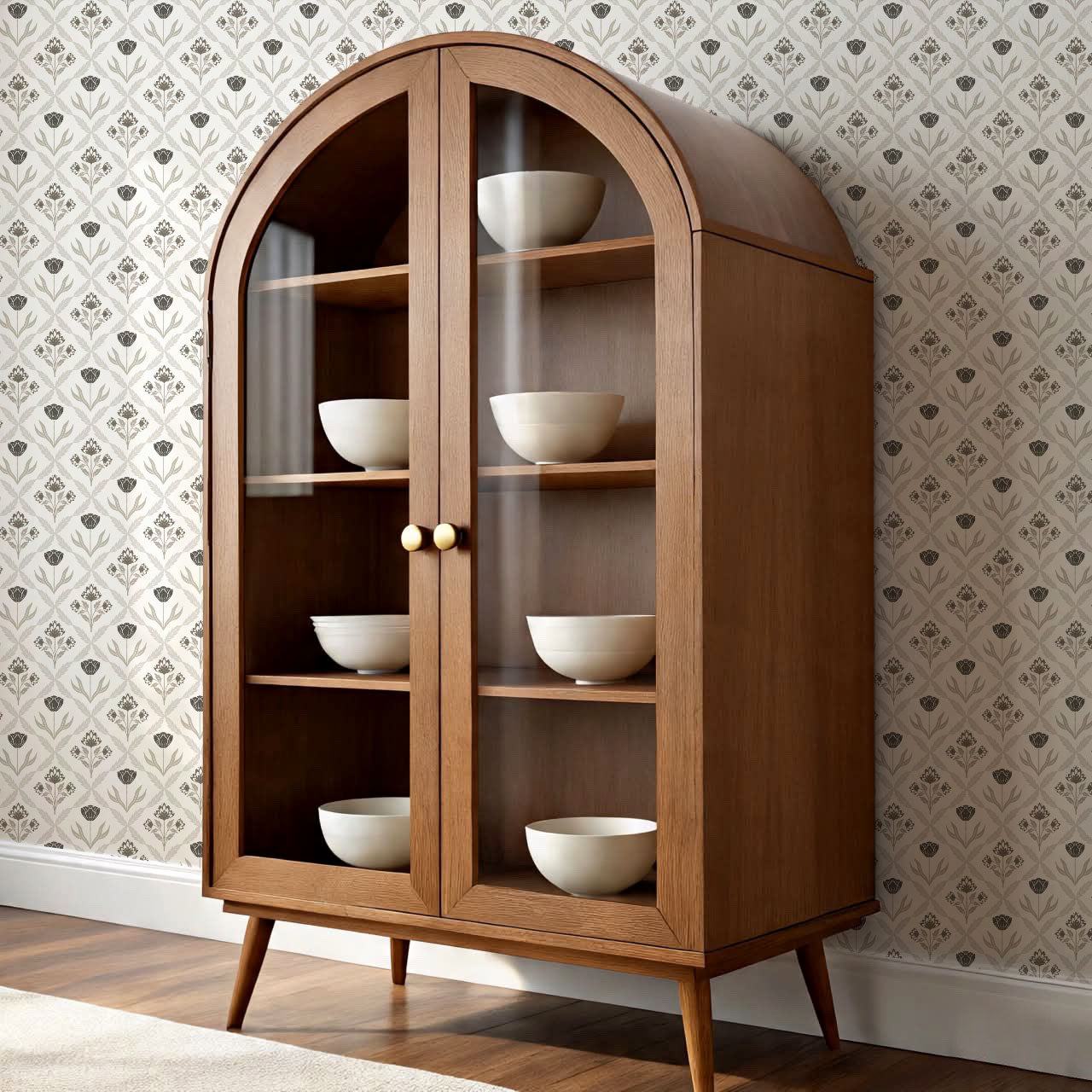 Joelle Tulip Damask Brown Wallpaper