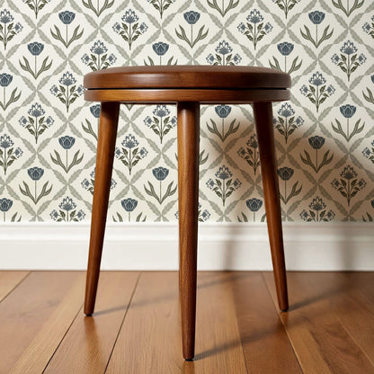 Joelle Tulip Damask Blue Wallpaper