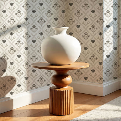 Joelle Tulip Damask Brown Wallpaper