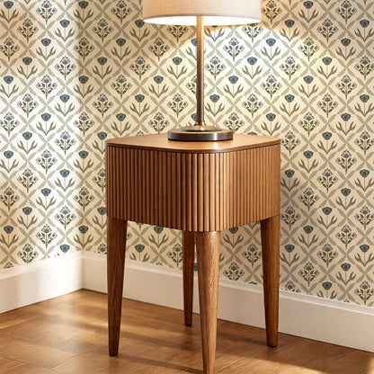 Joelle Tulip Damask Blue Wallpaper
