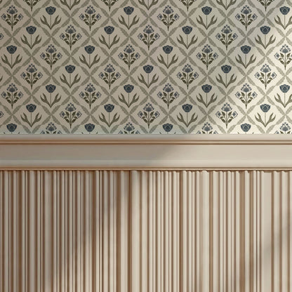 Joelle Tulip Damask Blue Wallpaper