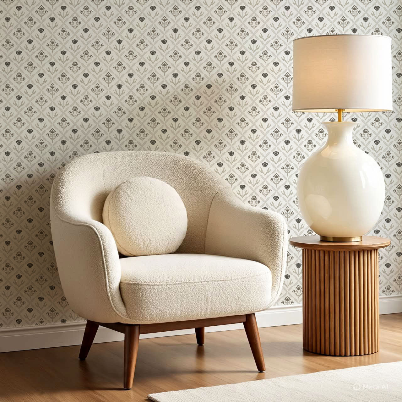 Joelle Tulip Damask Brown Wallpaper