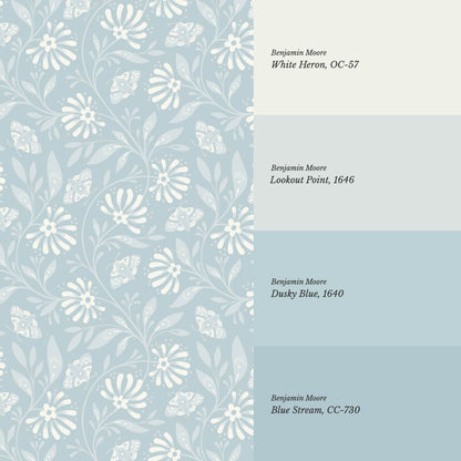 Jolanta Large Porcelain Flora Cream Blue Wallpaper
