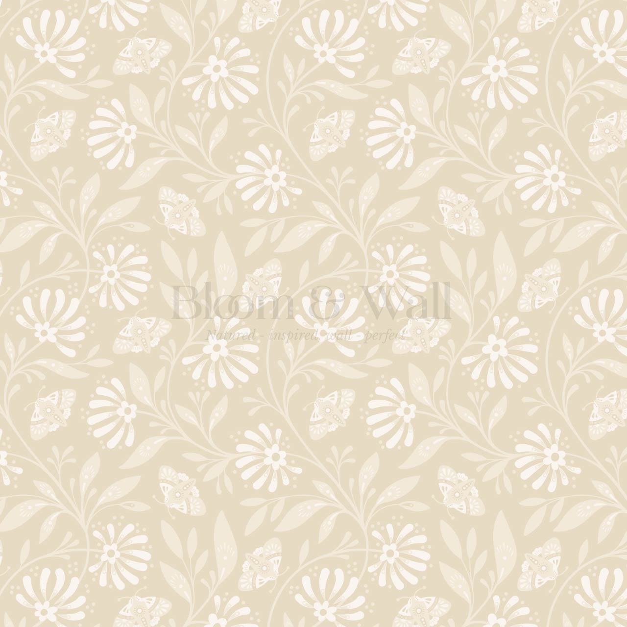 Jolanta Large Porcelain Flora Ivory Almond Wallpaper