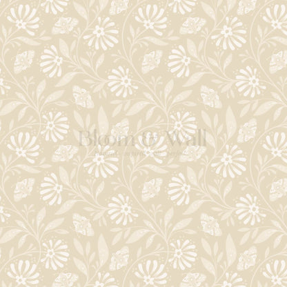 Jolanta Large Porcelain Flora Ivory Almond Wallpaper