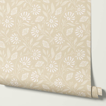 Jolanta Large Porcelain Flora Ivory Almond Wallpaper