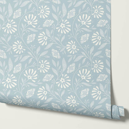 Jolanta Large Porcelain Flora Cream Blue Wallpaper