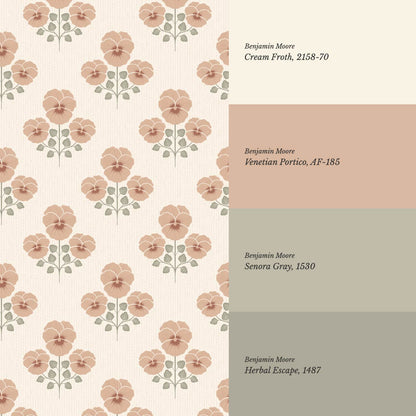 Josefina Pansies Cream Clay Wallpaper