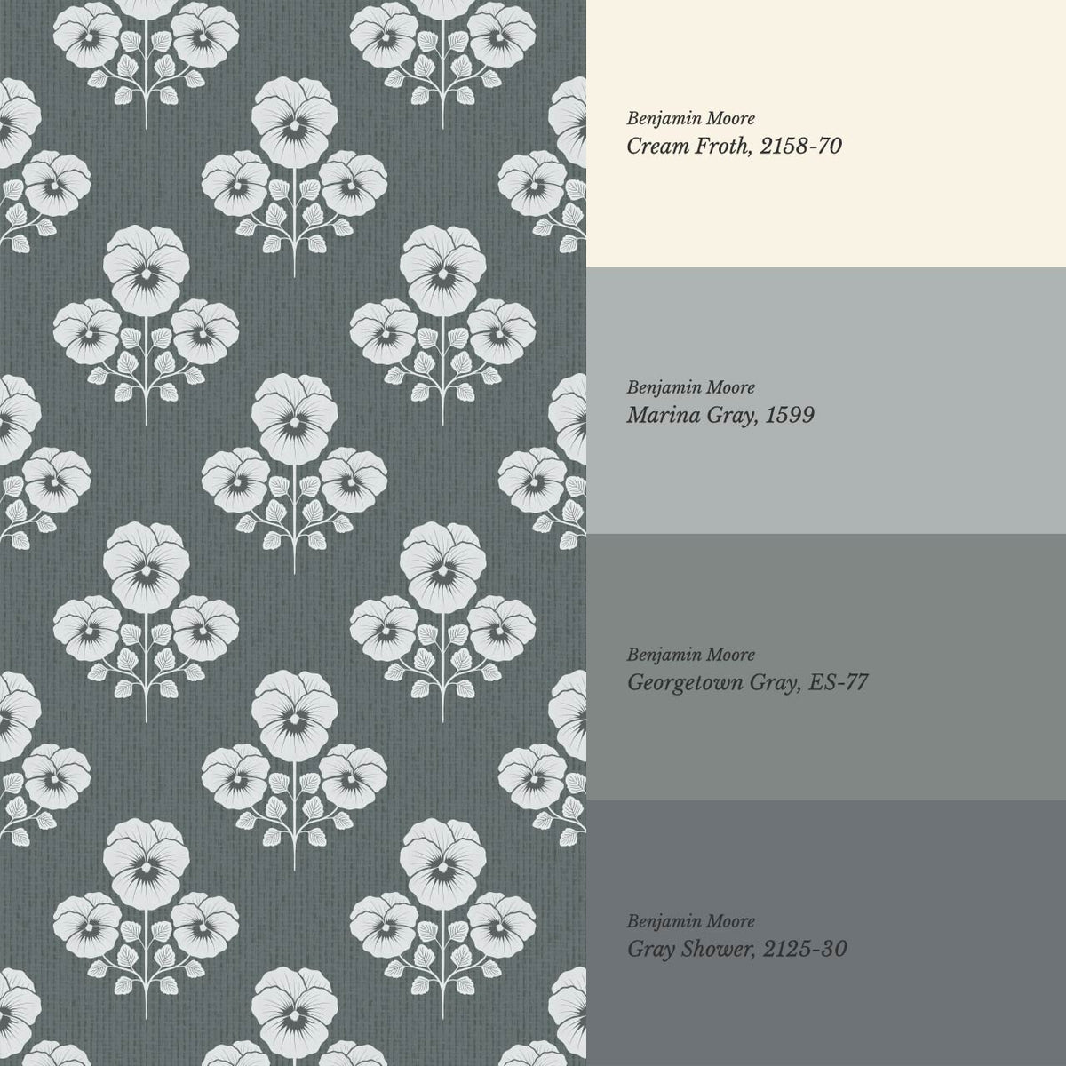 Josefina Pansies Slate Smoke Wallpaper