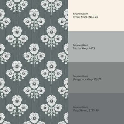Josefina Pansies Slate Smoke Wallpaper