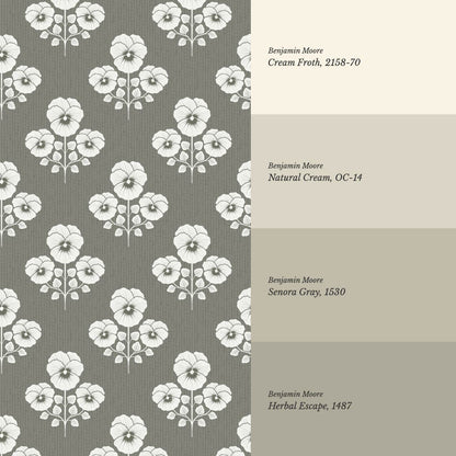 Josefina Pansies Deep Olive Wallpaper