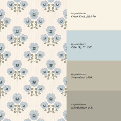 Josefina Pansies Cream French Blue Wallpaper