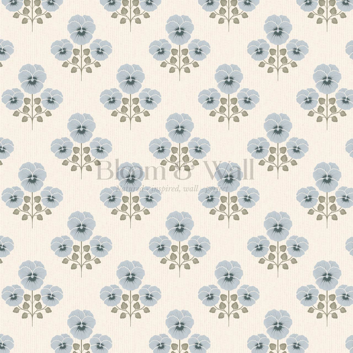Josefina Pansies Cream French Blue Wallpaper