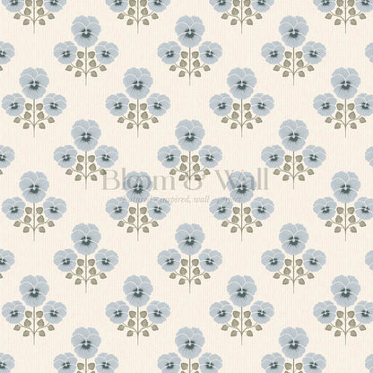 Josefina Pansies Cream French Blue Wallpaper
