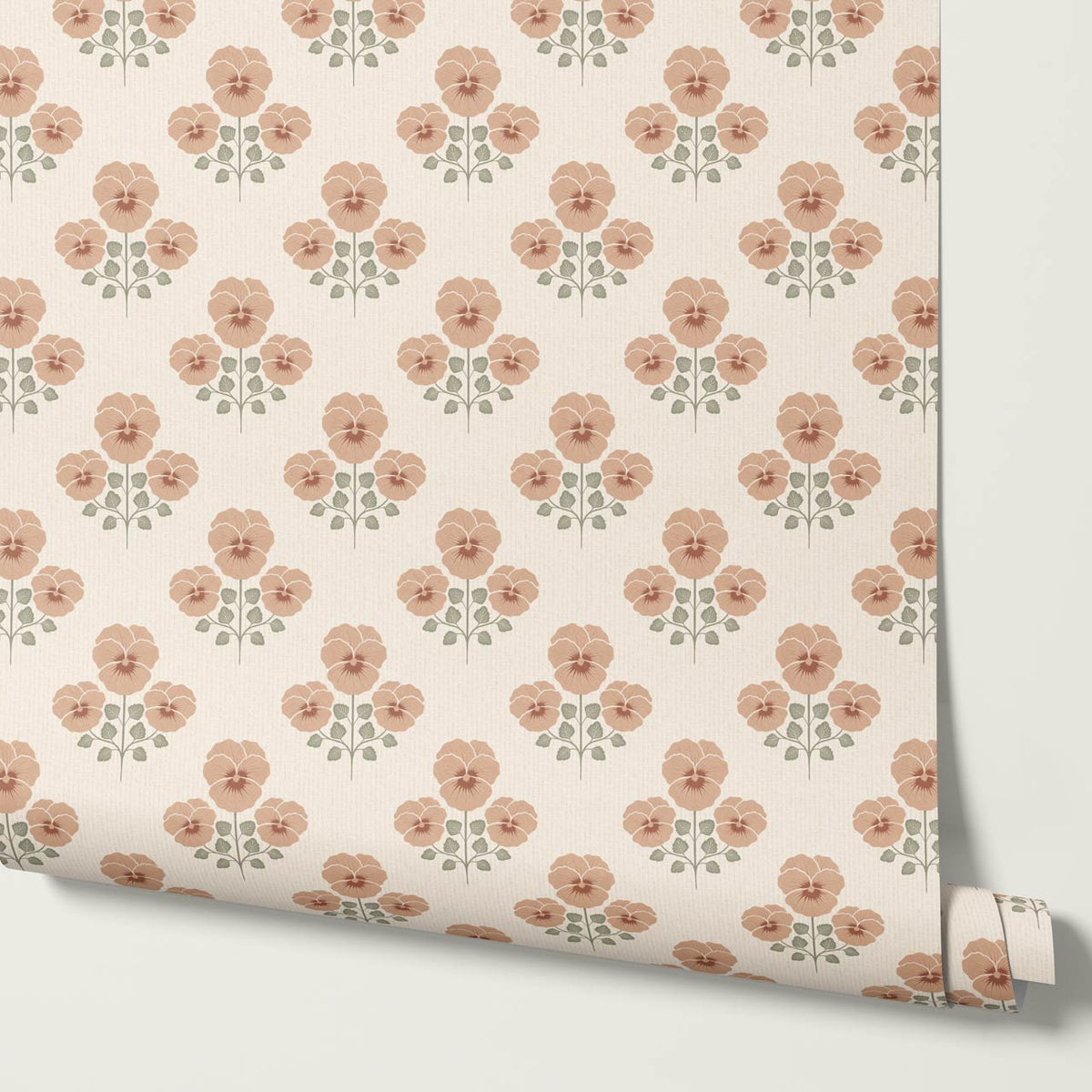 Josefina Pansies Cream Clay Wallpaper