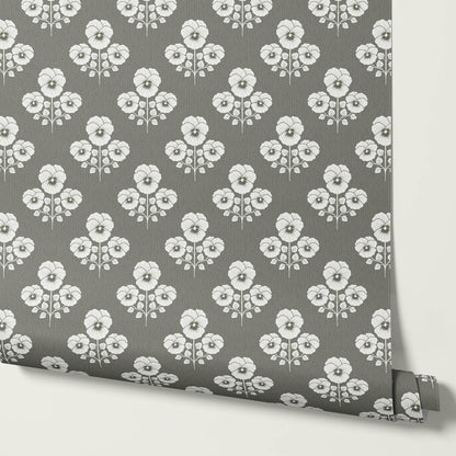 Josefina Pansies Deep Olive Wallpaper