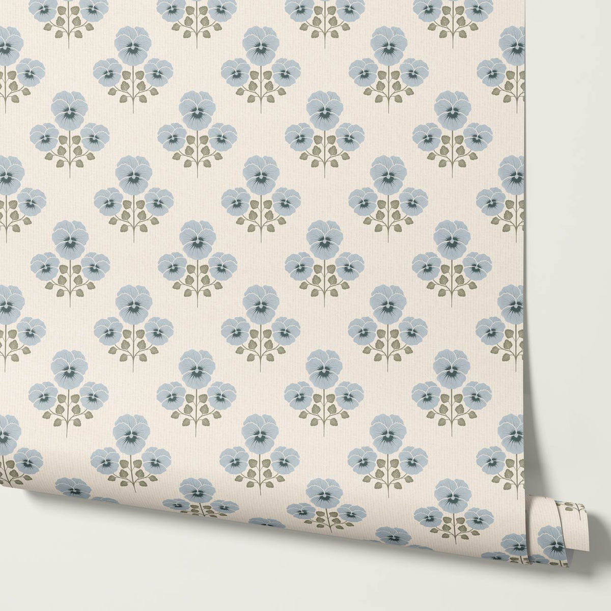 Josefina Pansies Cream French Blue Wallpaper