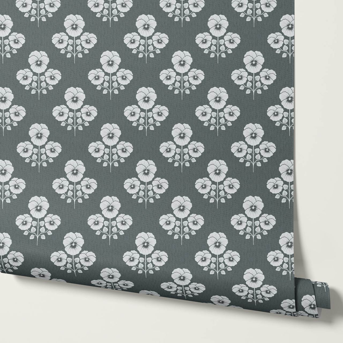 Josefina Pansies Slate Smoke Wallpaper