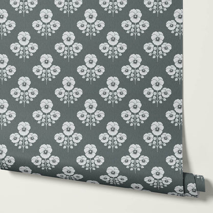 Josefina Pansies Slate Smoke Wallpaper