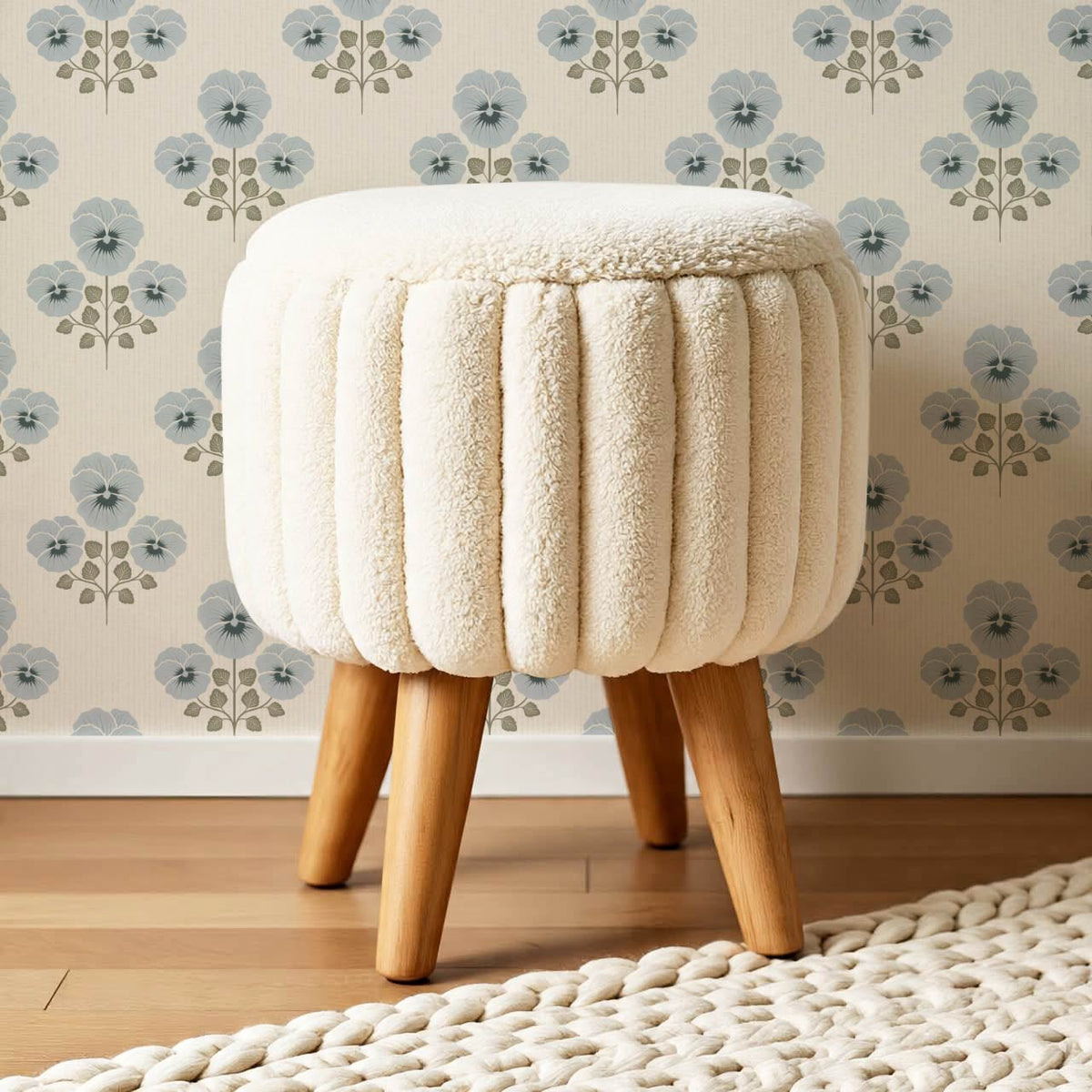 Josefina Pansies Cream French Blue Wallpaper