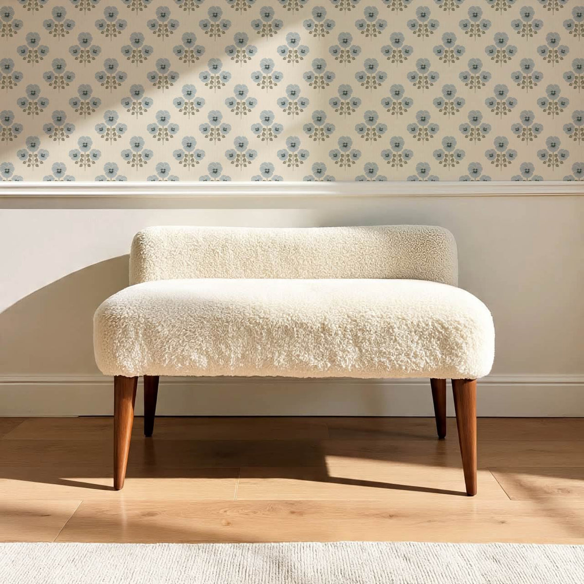 Josefina Pansies Cream French Blue Wallpaper