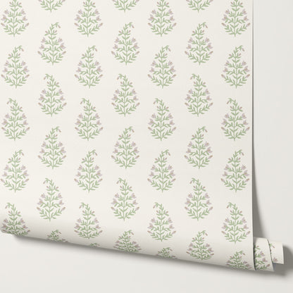Josette Paisley Green Pink Wallpaper