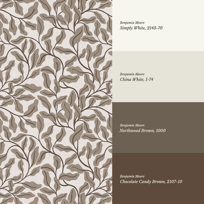 Julia Oak Leaf Vines Taupe Wallpaper