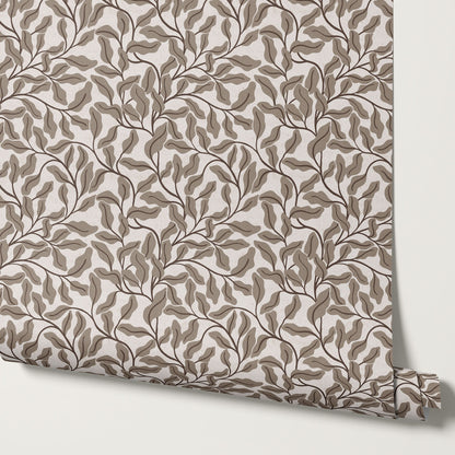 Julia Oak Leaf Vines Taupe Wallpaper