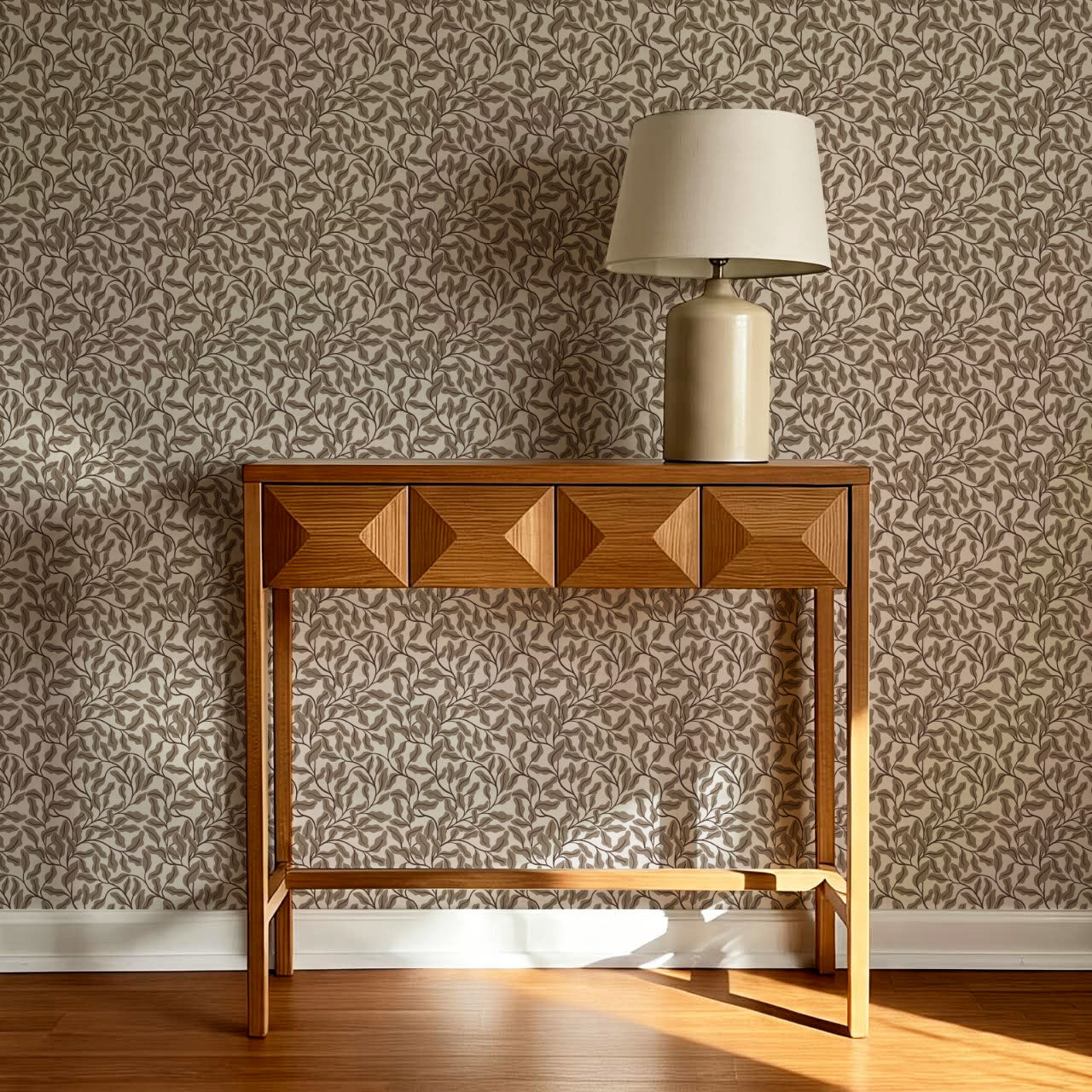 Julia Oak Leaf Vines Taupe Wallpaper