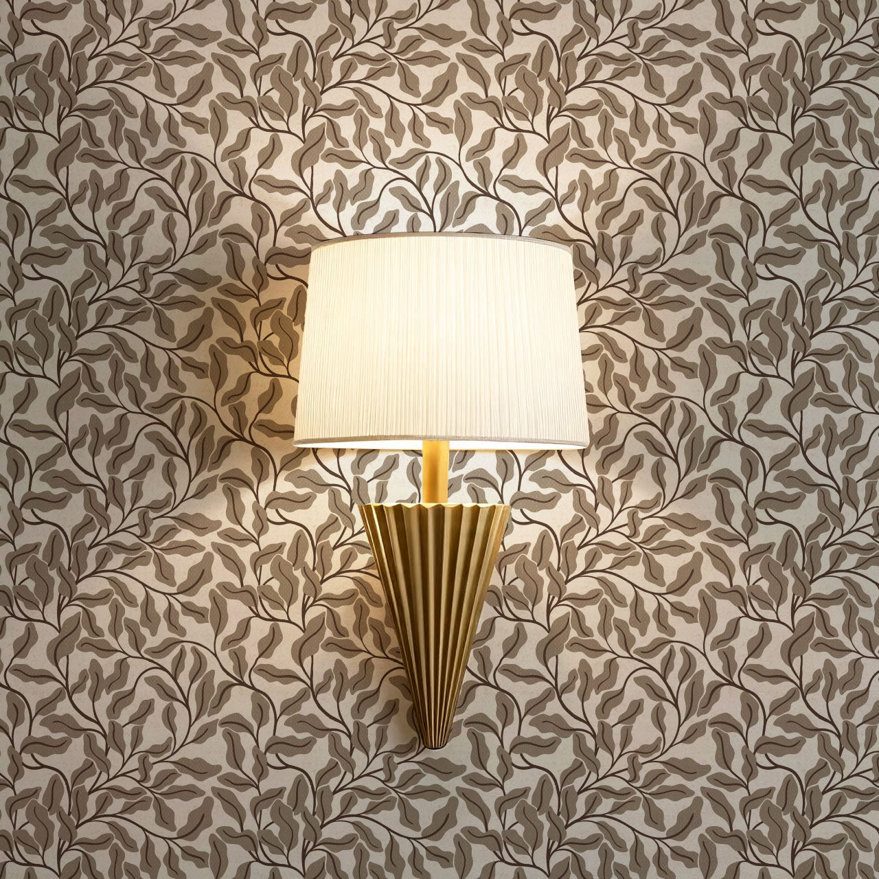 Julia Oak Leaf Vines Taupe Wallpaper