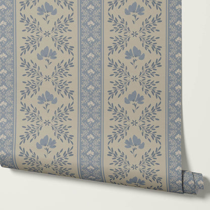 Julian Blooming Vines French Blue Wallpaper