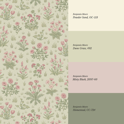 Juliet Country Garden Blush Green Wallpaper