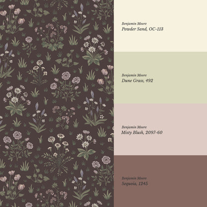 Juliet Country Garden Burgundy Wallpaper