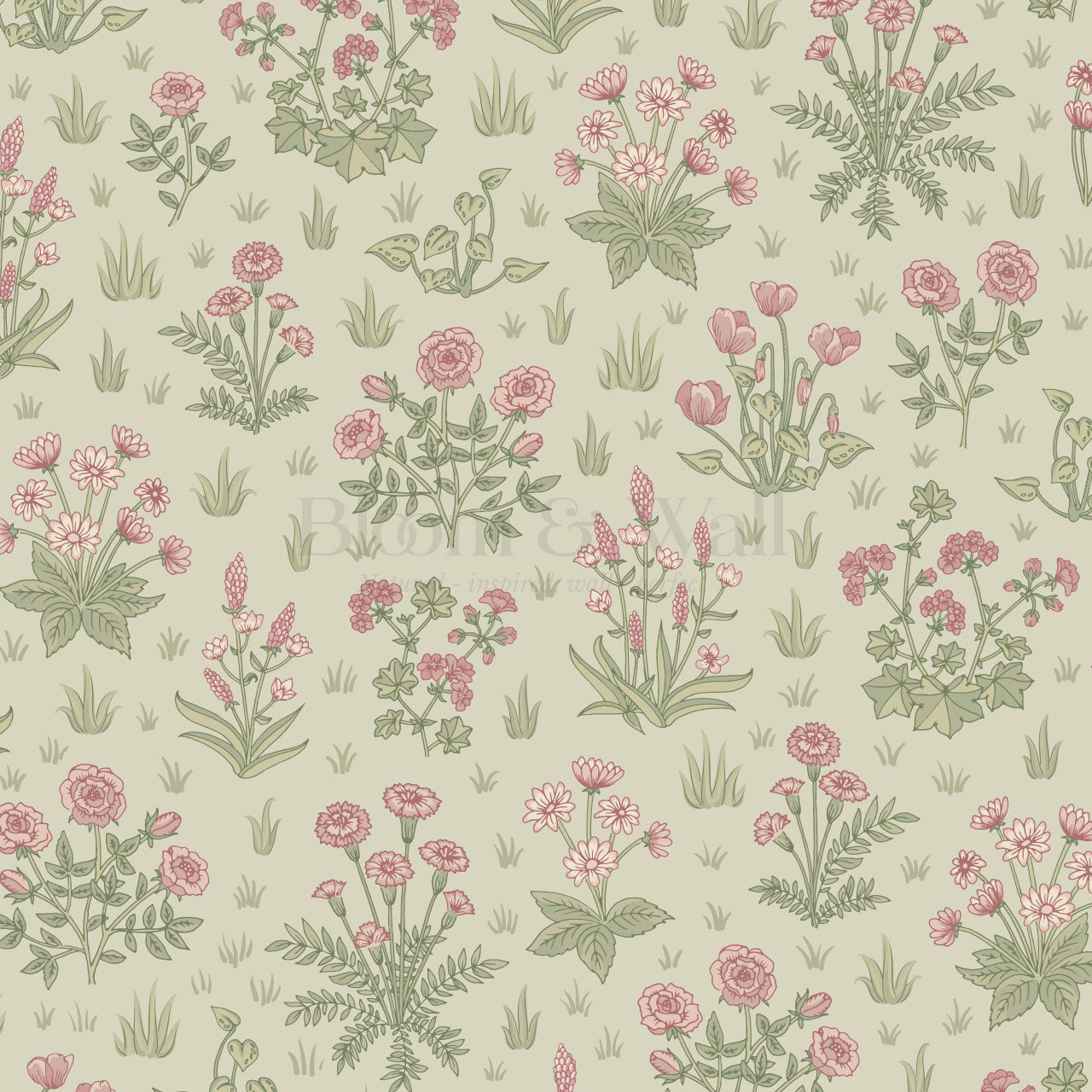 Juliet Country Garden Blush Green Wallpaper