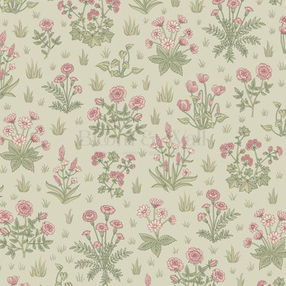 Juliet Country Garden Blush Green Wallpaper