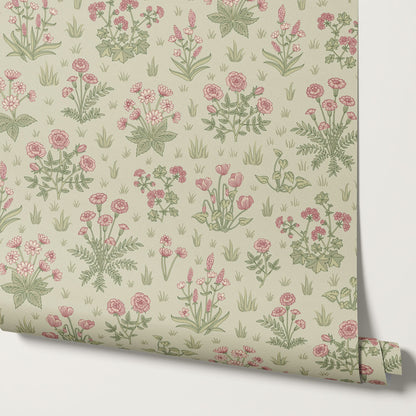 Juliet Country Garden Blush Green Wallpaper