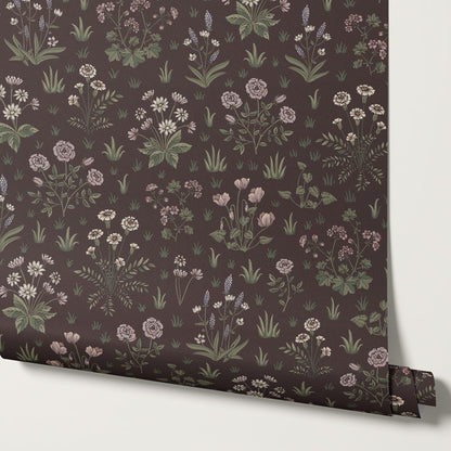 Juliet Country Garden Burgundy Wallpaper