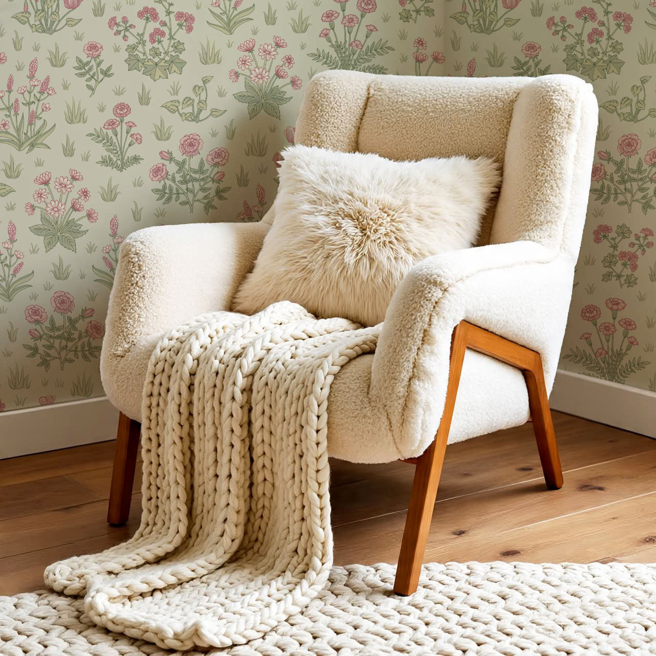 Juliet Country Garden Blush Green Wallpaper