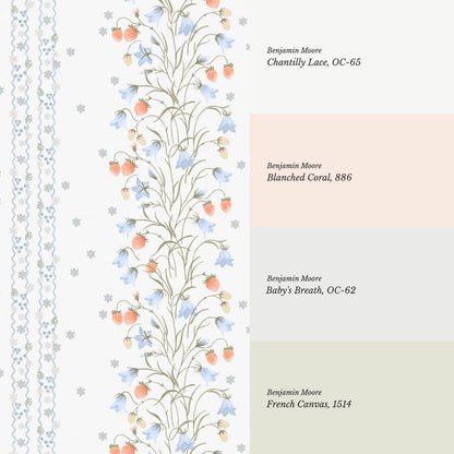Julieta Blue Bell Strawberry Watercolor Garden White Sky Wallpaper