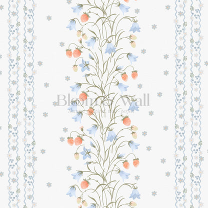 Julieta Blue Bell Strawberry Watercolor Garden White Sky Wallpaper