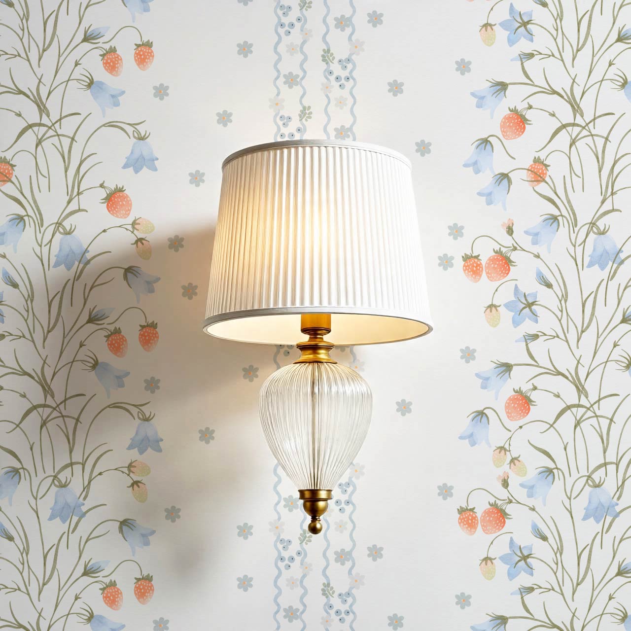Julieta Blue Bell Strawberry Watercolor Garden White Sky Wallpaper