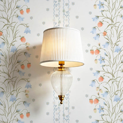 Julieta Blue Bell Strawberry Watercolor Garden White Sky Wallpaper