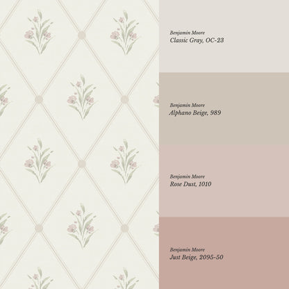 Juliette Diamond Florals Blush Pink Wallpaper