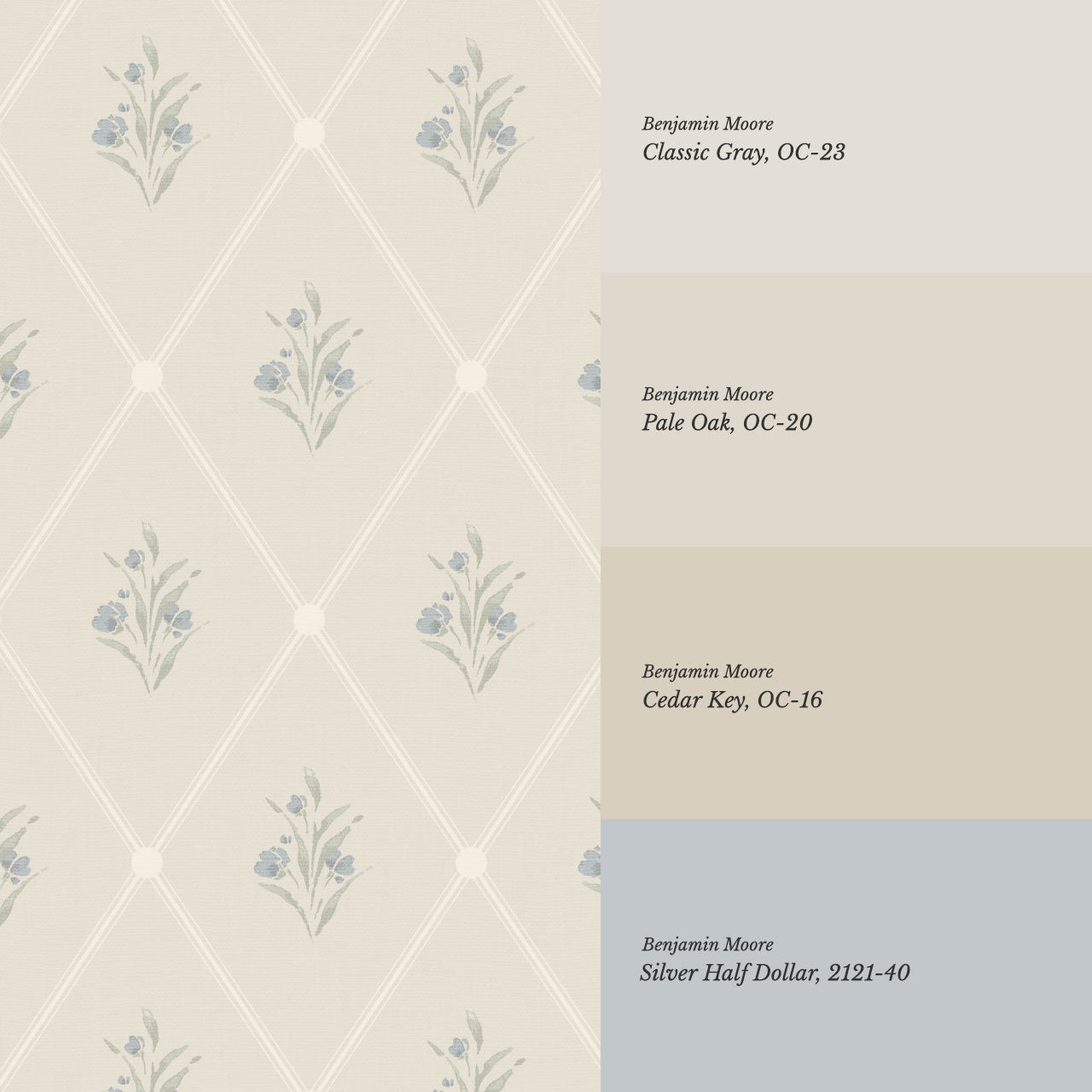 Juliette Diamond Florals Slate Blue Wallpaper