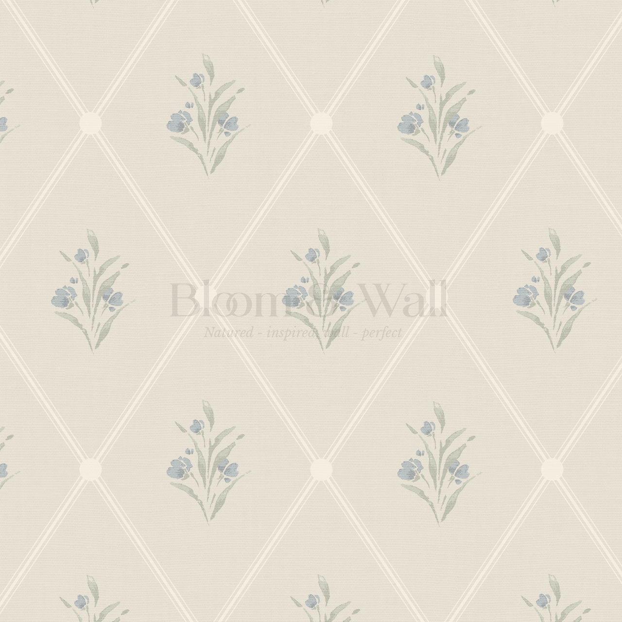 Juliette Diamond Florals Slate Blue Wallpaper