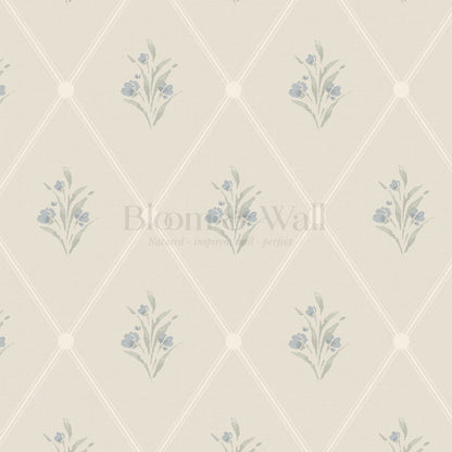 Juliette Diamond Florals Slate Blue Wallpaper